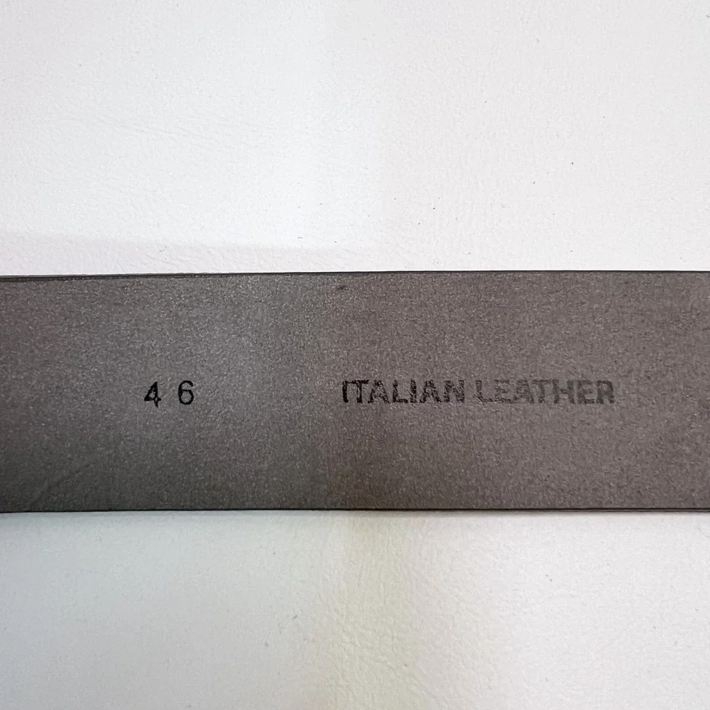 REMO TULLIANO Men Italian Leather Black Texture Belt 46 Silver Finish Buckle USA